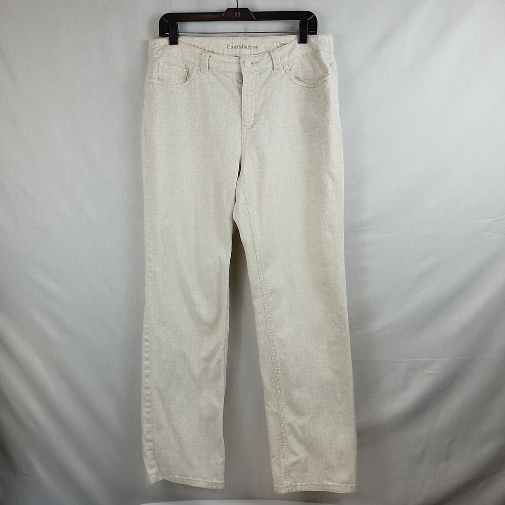 Croft & Barrow Womens Beige White Classic Fit Stretch Straight Jeans Size 12